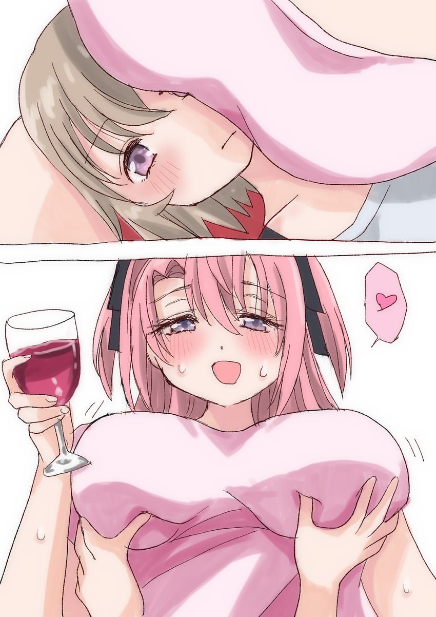 神稻牡丹：醉态如百合之花、葬送的芙莉莲、上伊那牡丹 2名女孩 酒 蓝眼 脸红 乳房阴影（梗）