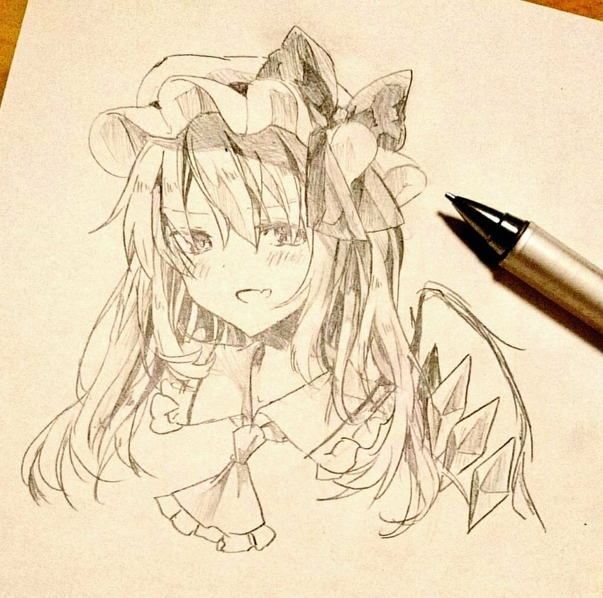 东方Project、芙兰朵露·斯卡蕾特 1名女孩 画面内含画具 阿斯科特领巾 脸红 蝴蝶结