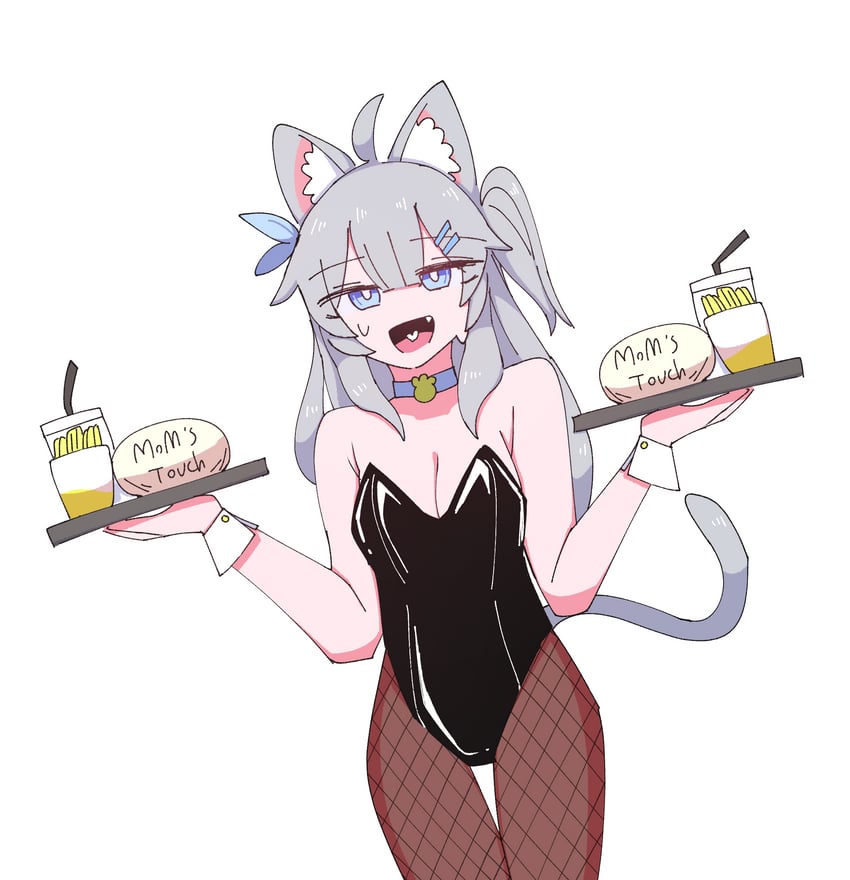 二次元插画 1名女孩 呆毛 兽耳毛 兽耳 黑色紧身连体衣