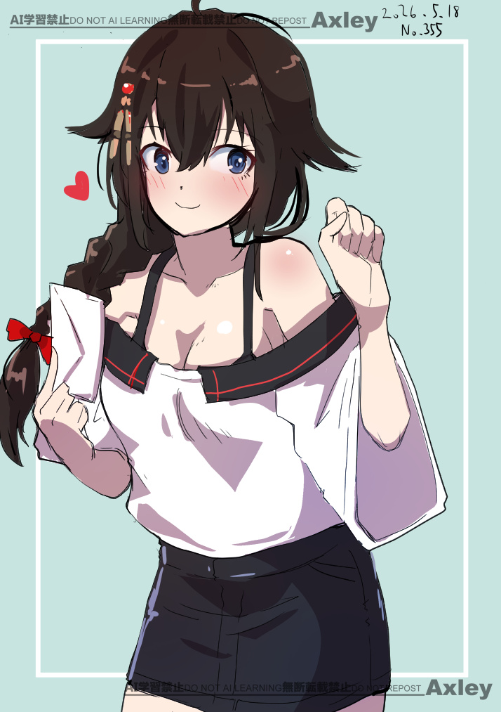 舰队Collection、shigure (ginza white) (kancolle)、时雨 1名女孩 呆毛 黑发 黑色裙子 蓝眼
