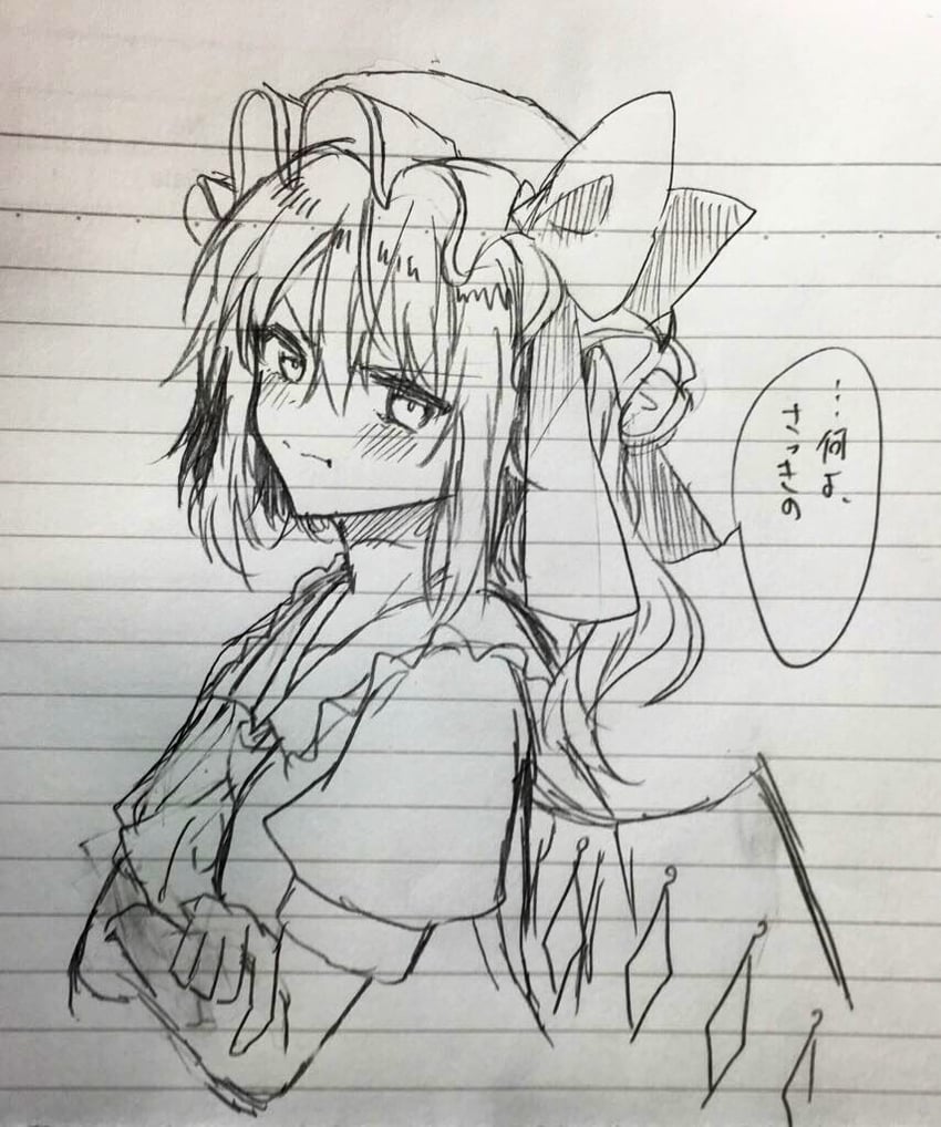 东方Project、芙兰朵露·斯卡蕾特 1名女孩 阿斯科特领巾 脸红 蝴蝶结 闭嘴
