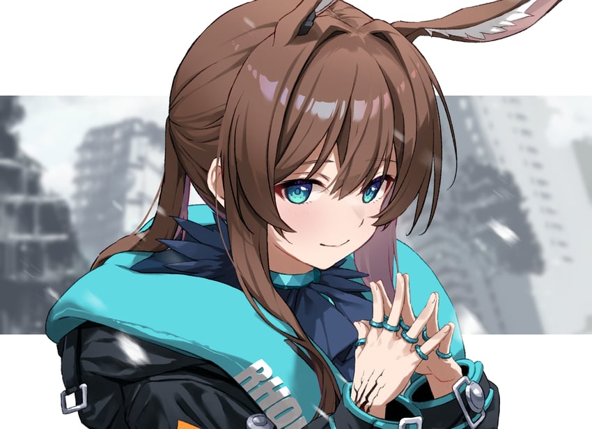 明日方舟、阿米娅 (明日方舟) 1名女孩 兽耳 蓝眼 棕发 闭嘴