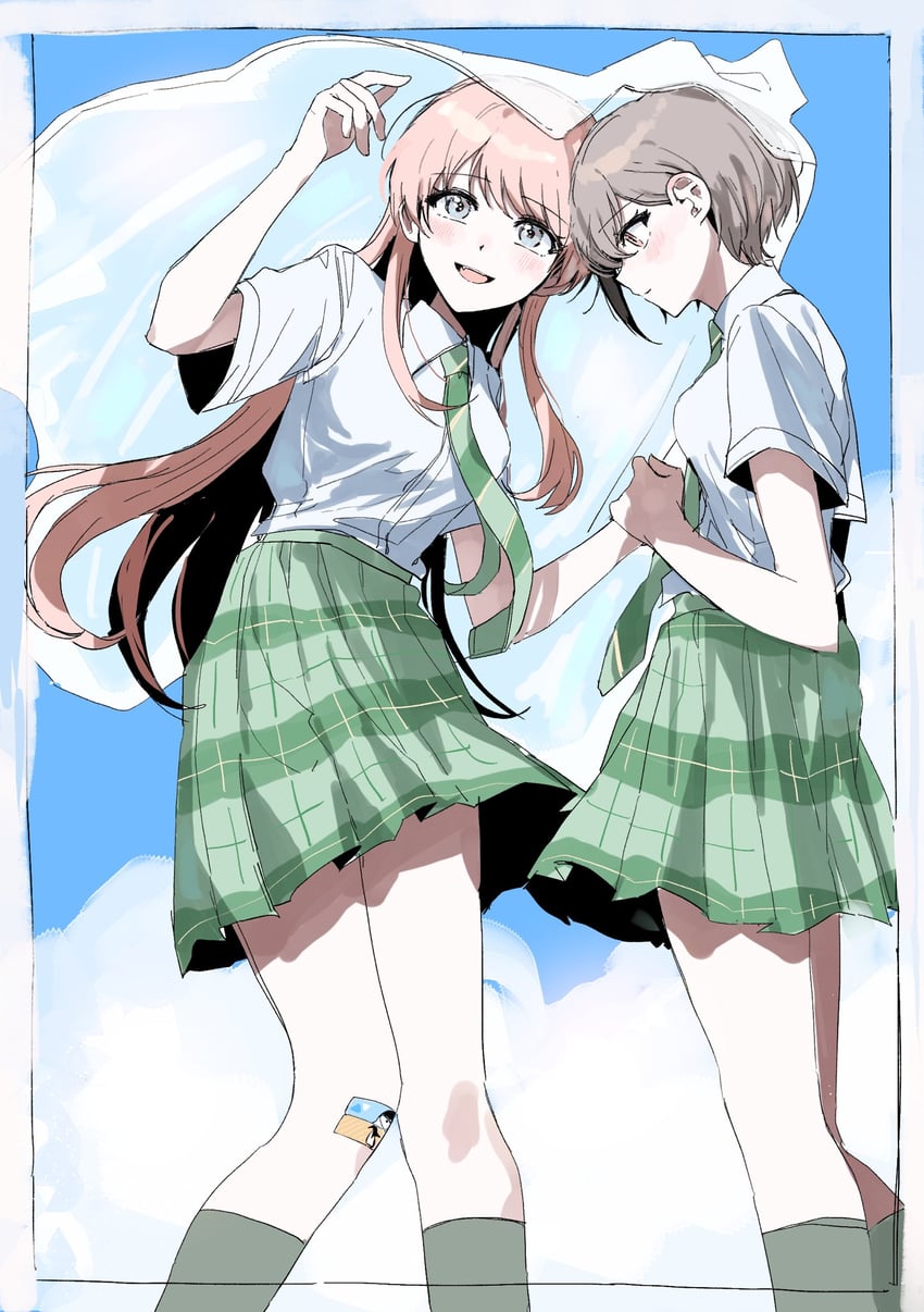 BanG Dream!、Bang Dream! It's MyGO!!!!!、千早爱音 2名女孩 创可贴 膝盖上的创可贴 腿上的创可贴 蓝天