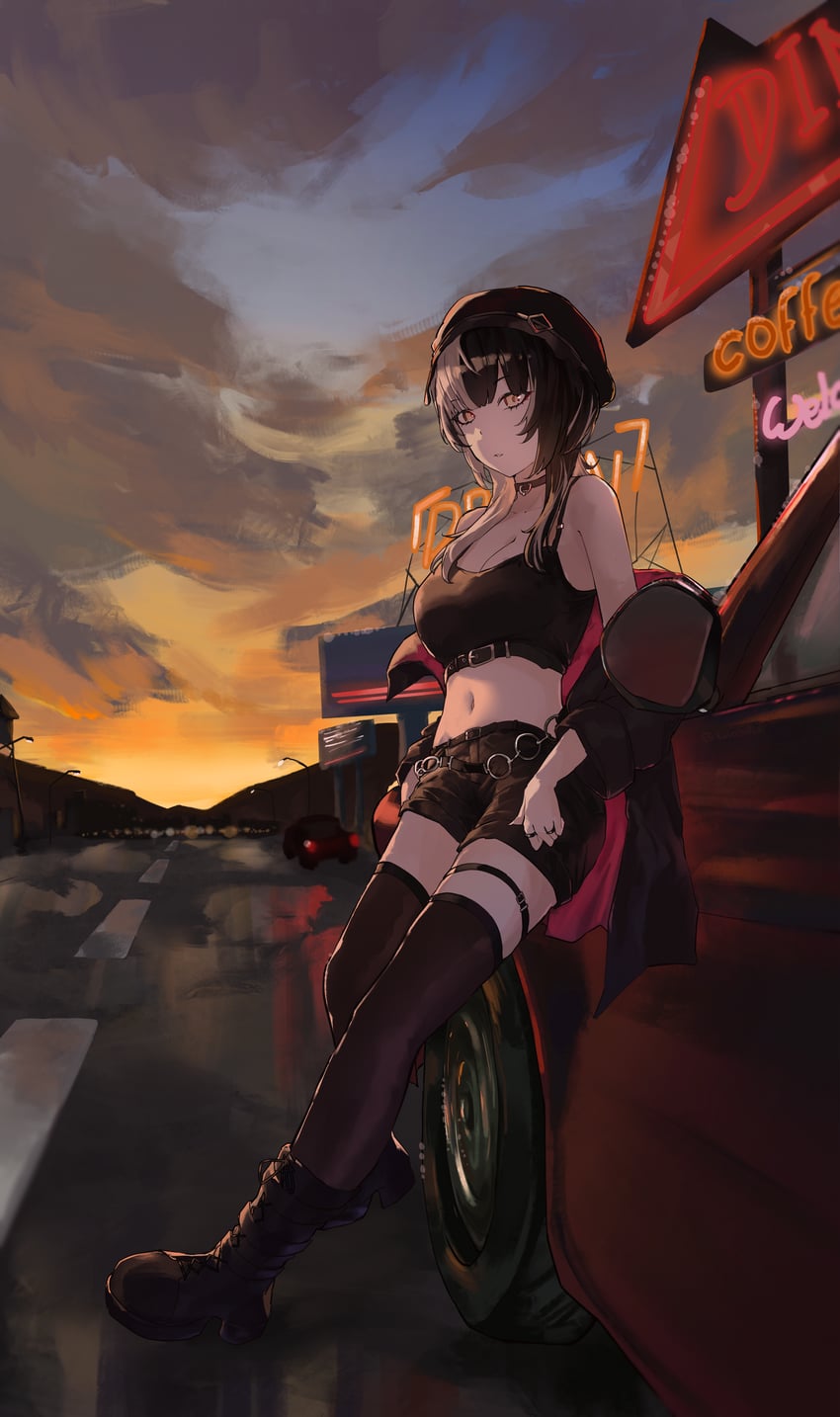 Hololive、Hololive英语、诗织·诺维拉 1名女孩 替换服装 黑色靴子 黑色项圈 黑发