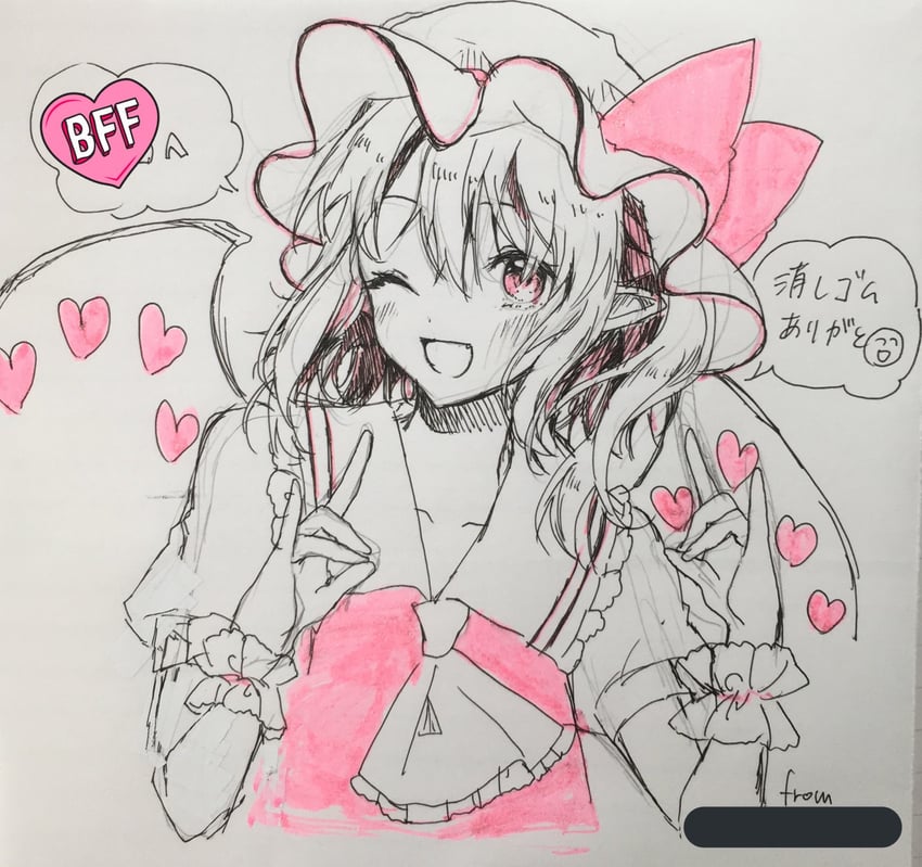 东方Project、芙兰朵露·斯卡蕾特 1名女孩 阿斯科特领巾 脸红 蝴蝶结 有领衬衫