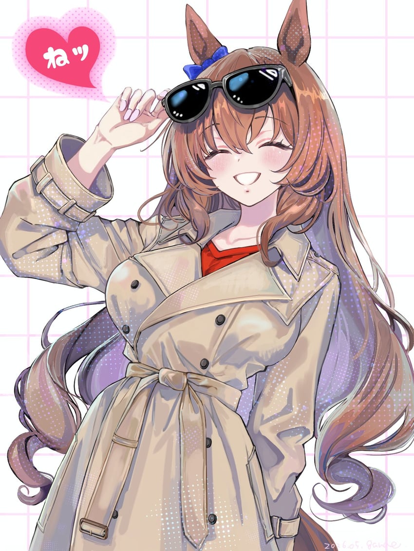 赛马娘、丸善斯基 (赛马娘) 1名女孩 微笑 调整眼镜 兽耳 脸红