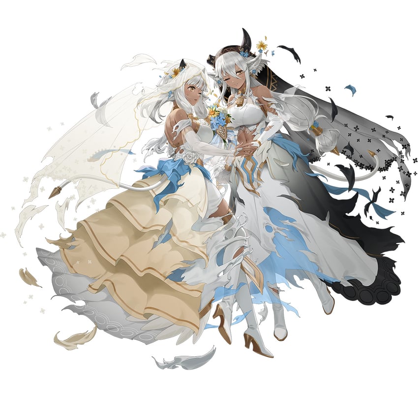 火焰纹章、火焰之纹章：英雄、ash (divergent brides) (fire emblem) 2名女孩 兽耳 露肩 黑角 黑面纱