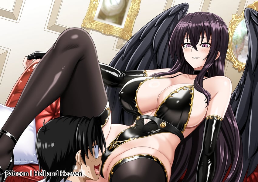 High School DxD、丽娜丽 1名男孩 1名女孩 露肩 黑发 黑色紧身连体衣