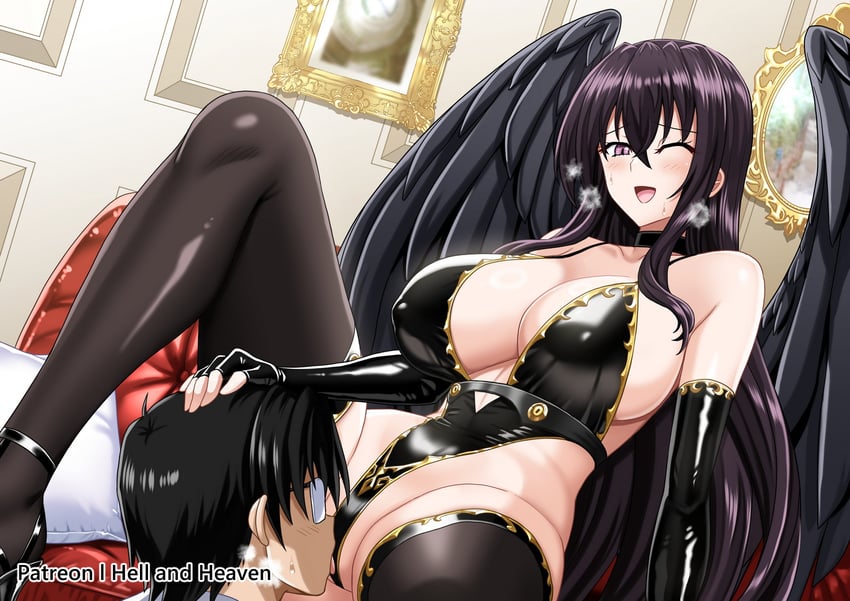 High School DxD、丽娜丽 1名男孩 1名女孩 露肩 黑发 黑色紧身连体衣