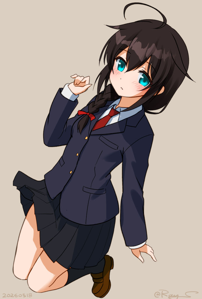 舰队Collection、时雨、时雨改三 (舰队收藏) 1名女孩 呆毛 替换服装 黑发 黑色夹克