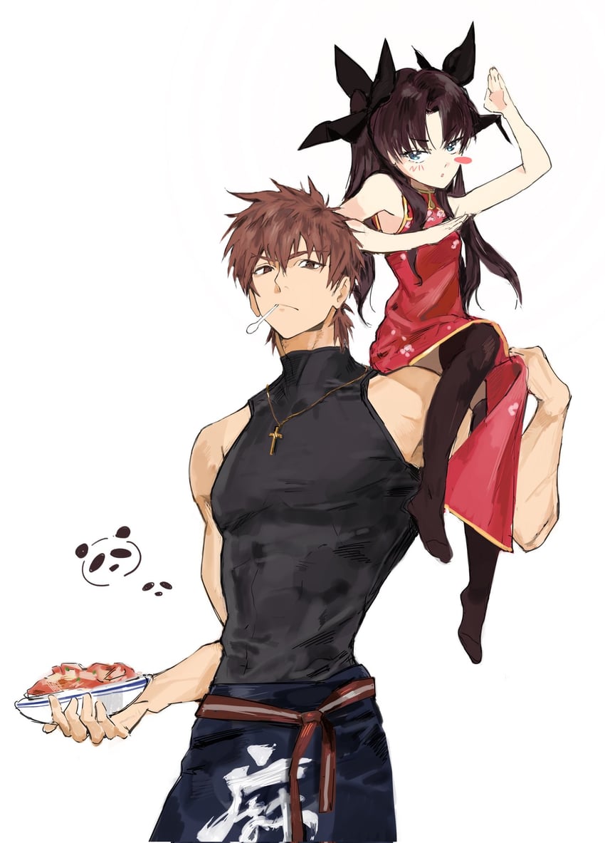 Fate/Zero、Fate系列、言峰绮礼 1名男孩 1名女孩 黑色丝带 黑色过膝袜 蓝眼