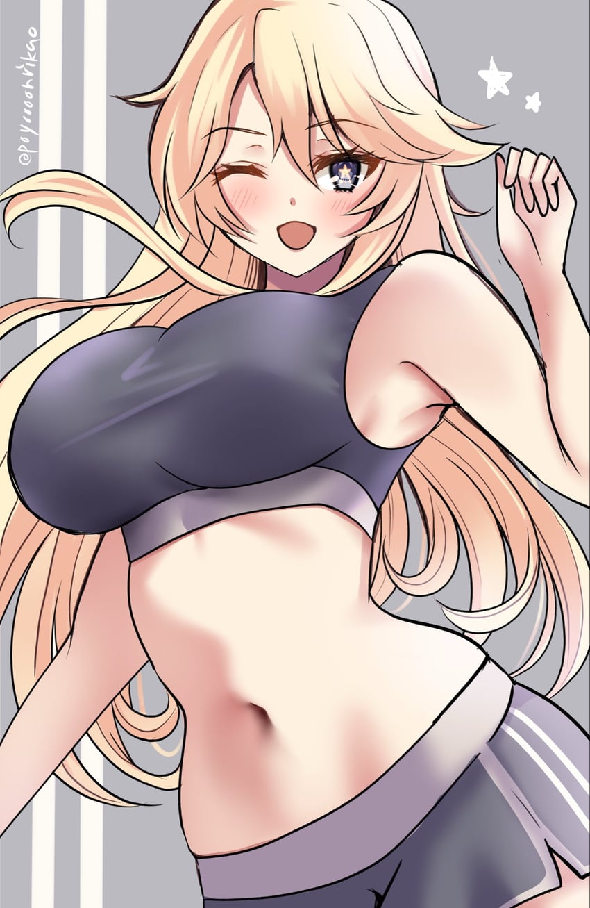 舰队Collection、衣阿华 (舰娘) 1名女孩 替换服装 金发 蓝眼 乳房