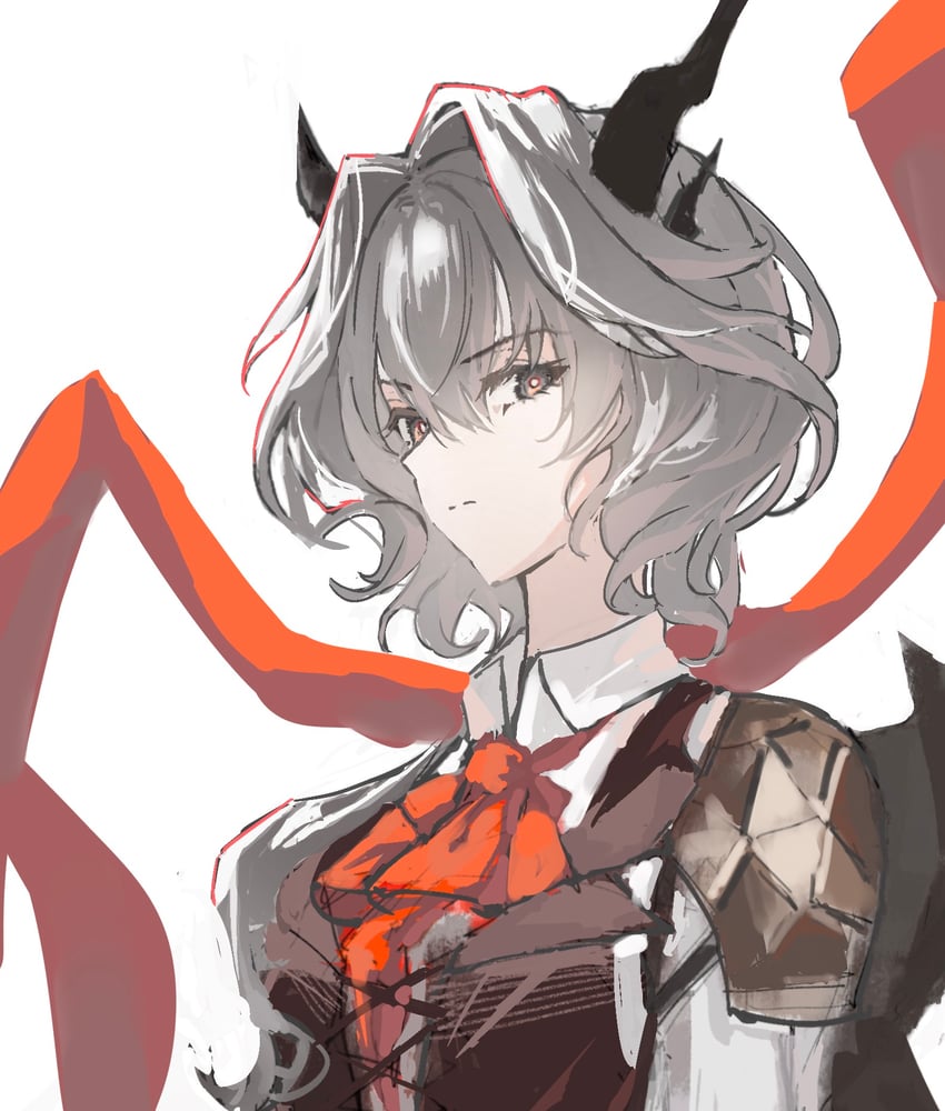 明日方舟、塔露拉 (明日方舟)、塔露拉 (第17章) (明日方舟) 1名女孩 黑色马甲 乳房 棕眼睛 闭嘴