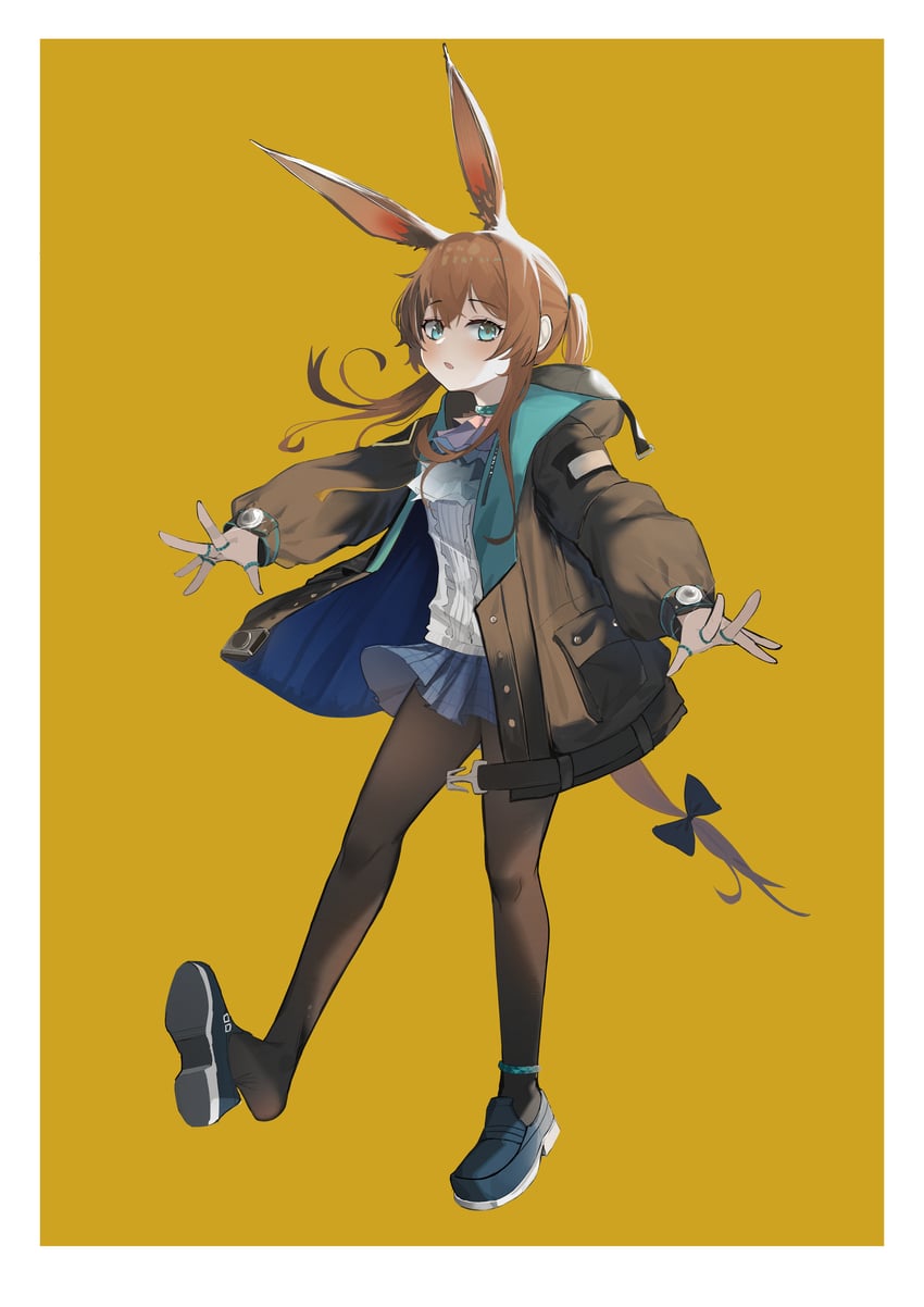 明日方舟、阿米娅 (明日方舟) 1名女孩 兽耳 黑色连裤袜 蓝眼 棕发