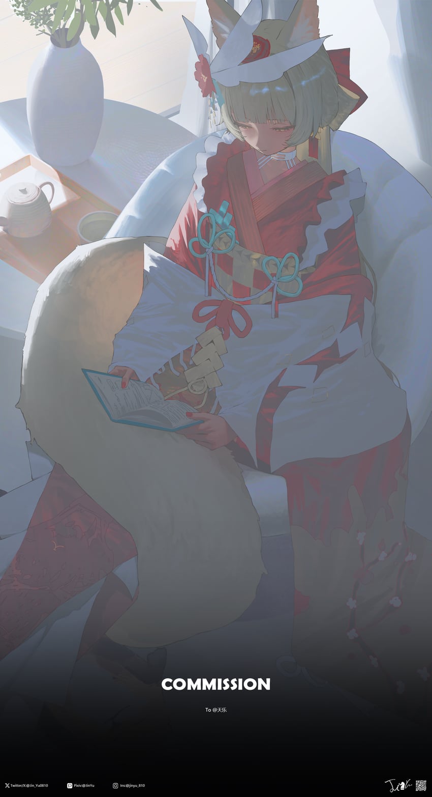 原创 1名女孩 兽耳 金发 书 闭嘴