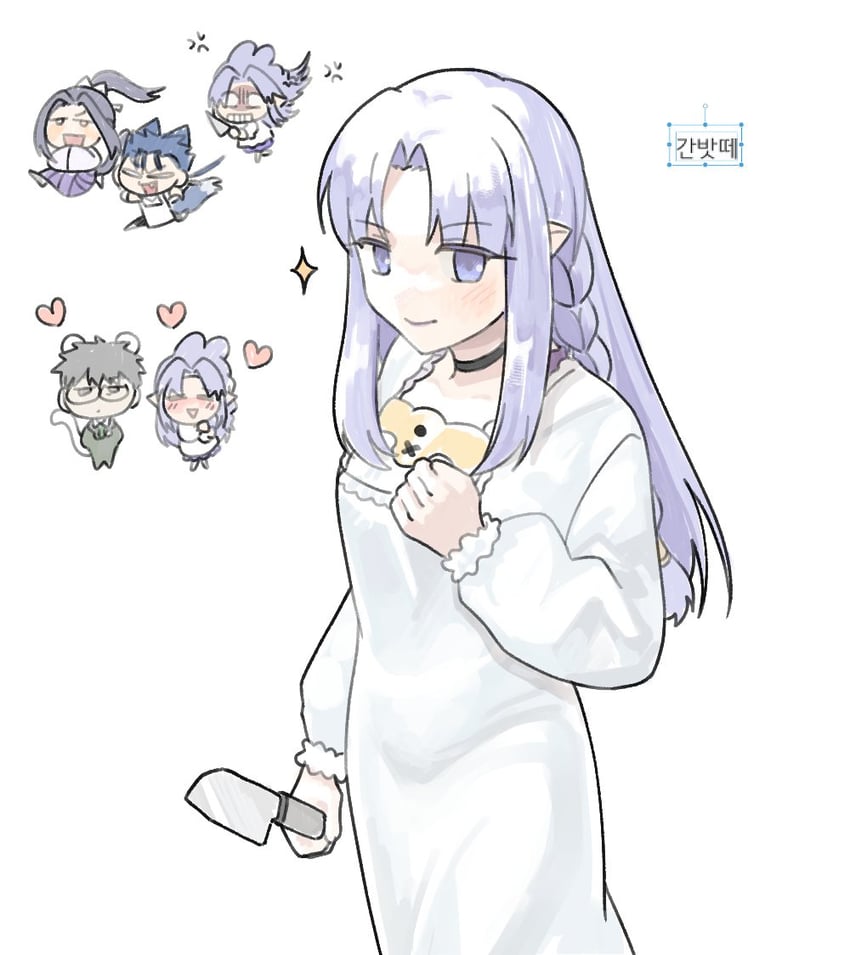 Fate/stay night、Fate系列、库·丘林 (Fate) 1名女孩 3个男孩 围裙 辫子 Q版