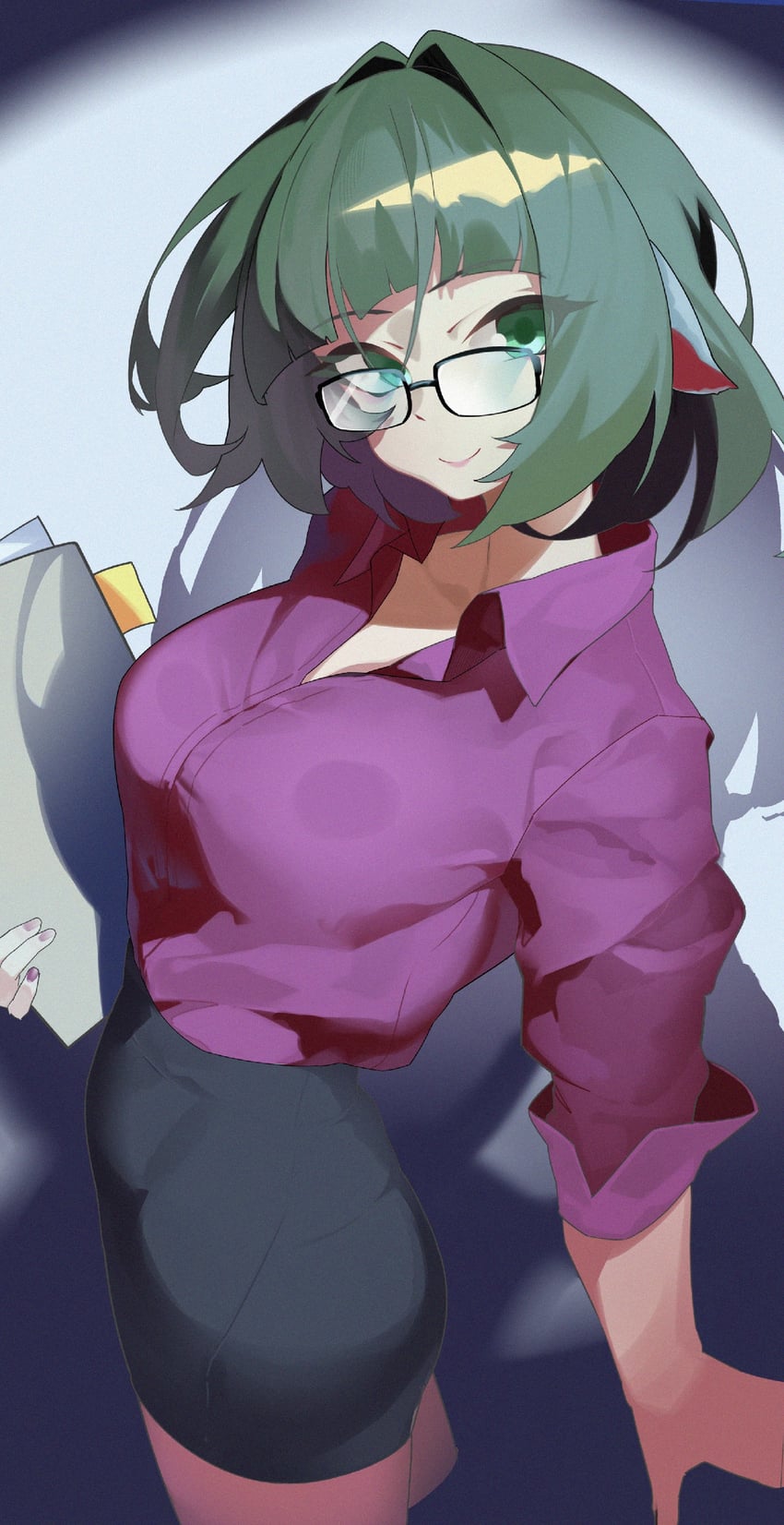 绝区零、简·杜 (绝区零) 1名女孩 替换服装 兽耳 黑框眼镜 黑色裙子