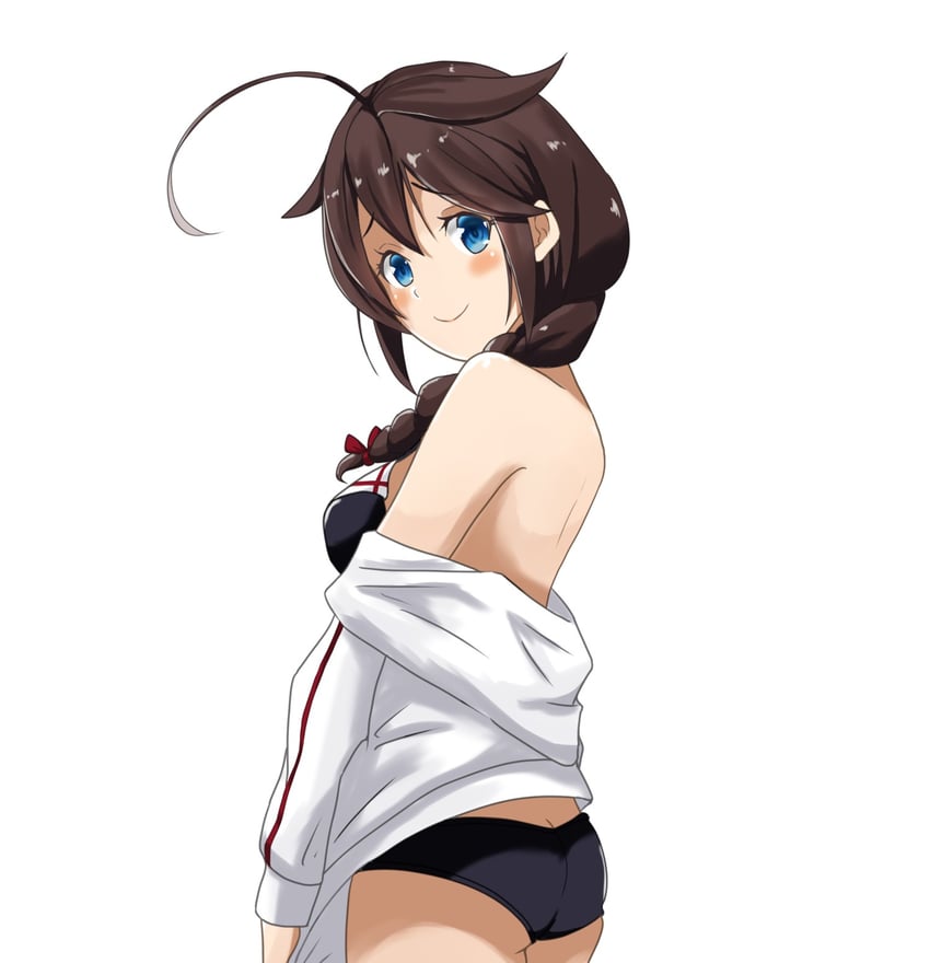 舰队Collection、时雨、时雨改二 (泳装) (舰队收藏) 1名女孩 呆毛 屁股 比基尼 黑色比基尼