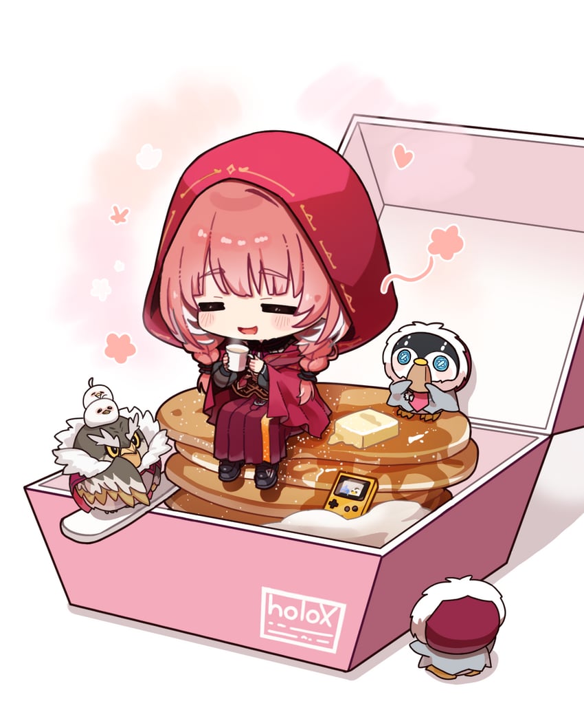 Hololive、雁饼 (鹰岭琉衣)、Lui-Tomo 1名女孩 鸟 盒子 辫子 Q版