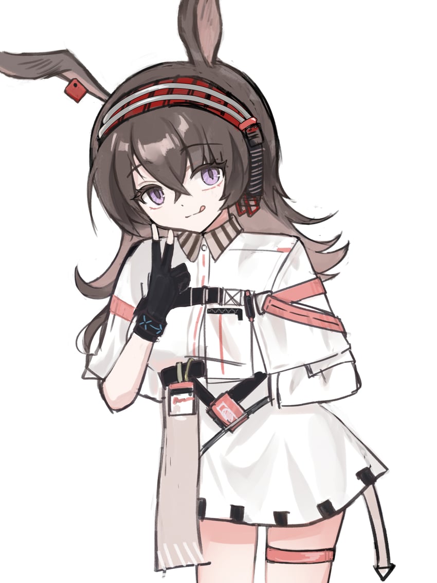 明日方舟、四月 (明日方舟) 1名女孩 :q 兽耳 不对称袖子 黑色手套
