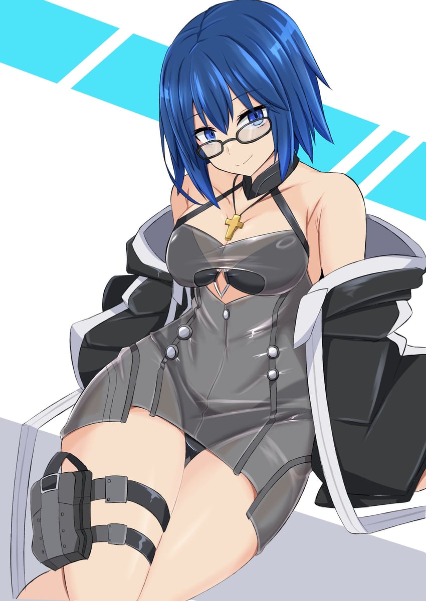Fate/Grand Order、Fate系列、月姬 1名女孩 露肩 黑框眼镜 黑色夹克 黑色内裤