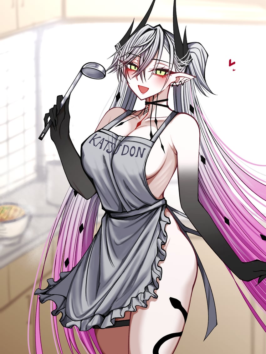 Fate/Grand Order、Fate系列、莉莉丝 (Fate) 1名女孩 围裙 露肩 黑色手部 脸红