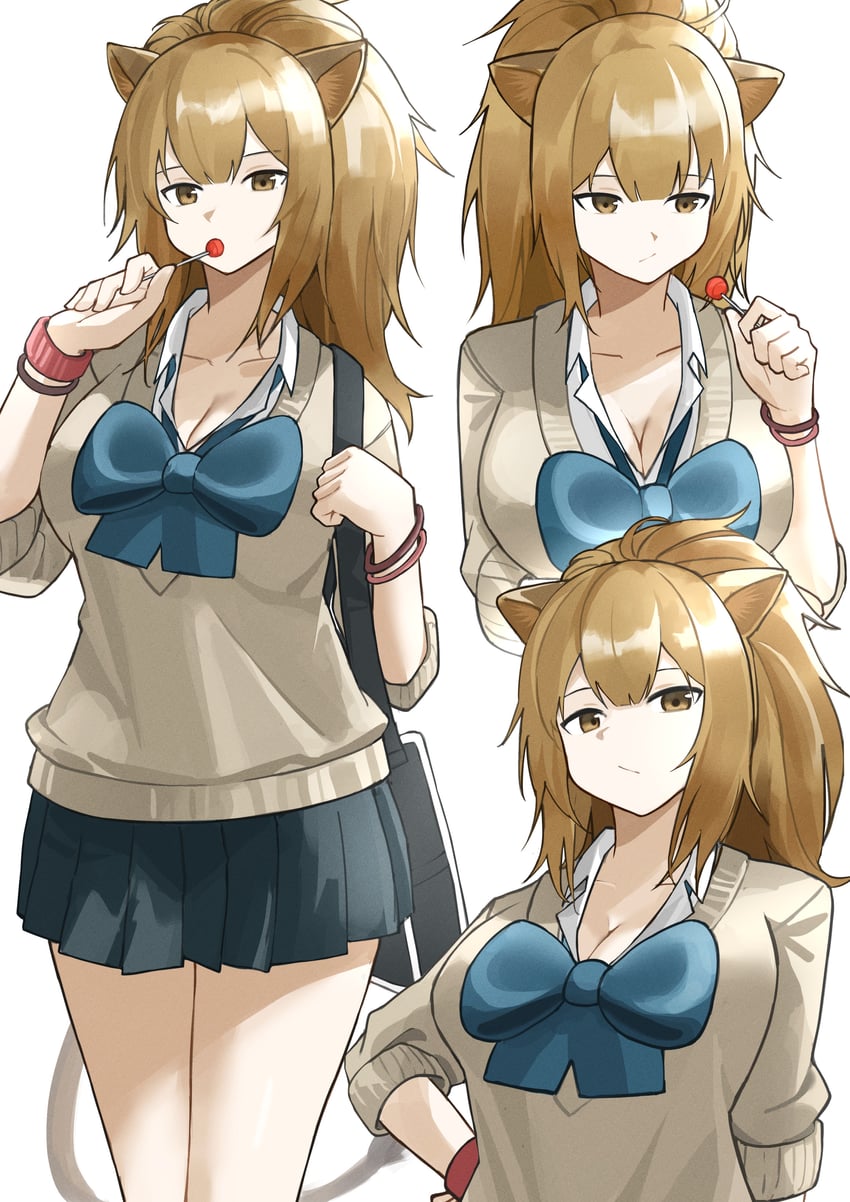 明日方舟、推进之王 (明日方舟) 1名女孩 替换服装 兽耳 金发 蓝色蝴蝶结