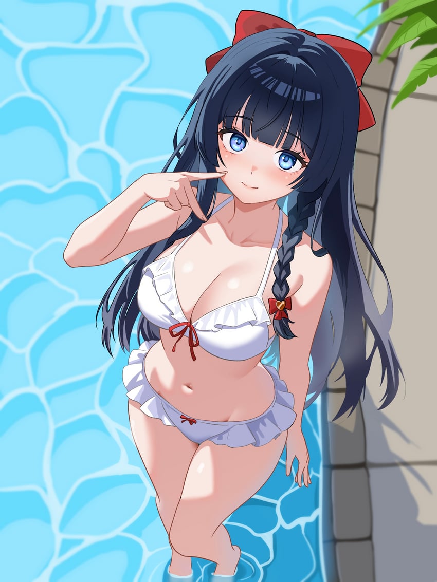 Stellive、白雪雏 1名女孩 比基尼 黑发 蓝眼 齐刘海