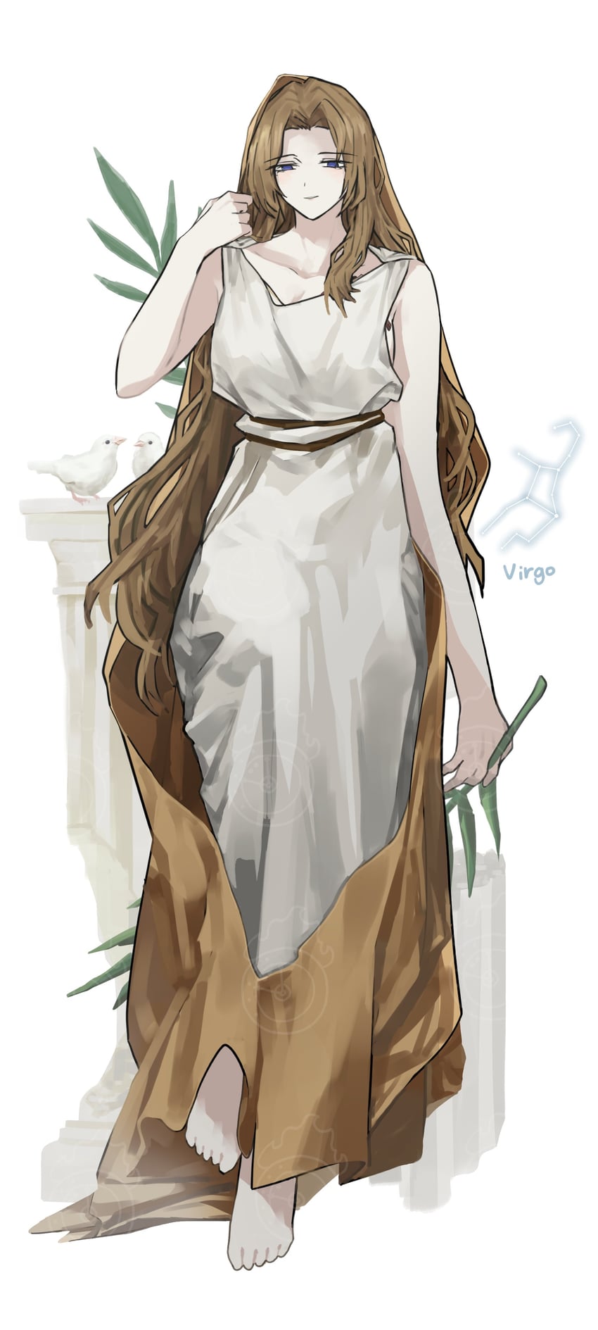 边狱公司、Project Moon、罗佳 (Project Moon) 1名女孩 古希腊服饰 赤脚 鸟 蓝眼