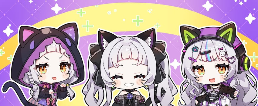 Hololive、紫咲诗音、紫咲诗音 (第八套服装) 3人女子 兽耳耳机 兽耳 动物兜帽 黑色项圈