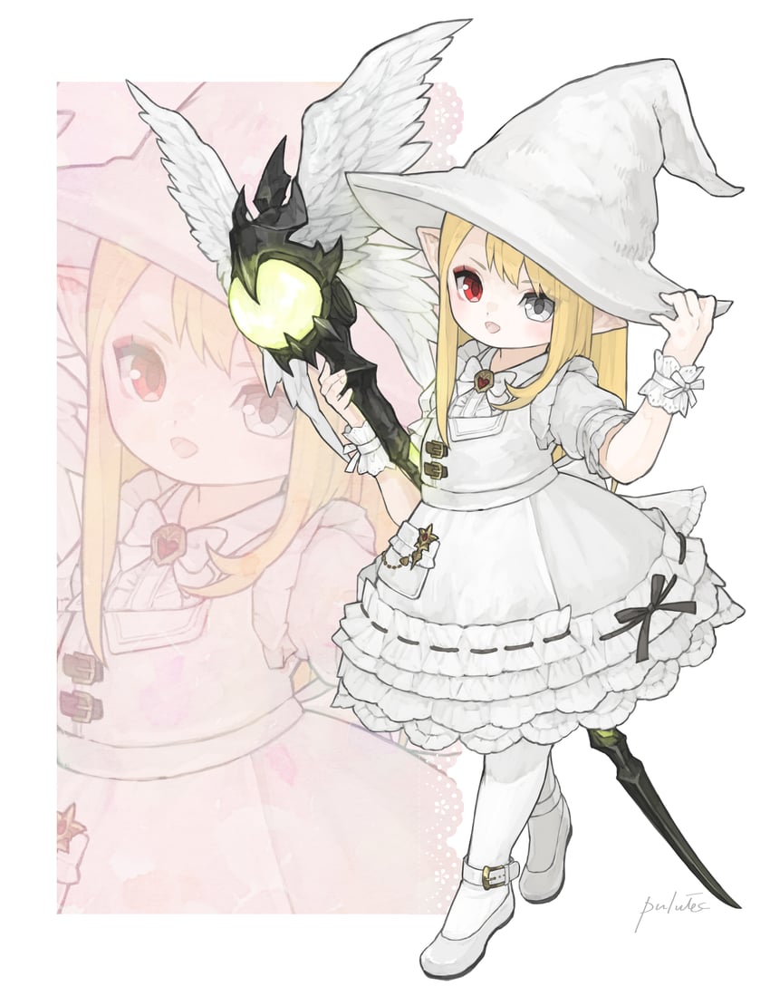 最终幻想、最终幻想14、黑魔导士（最终幻想） 1名女孩 :D 围裙 后背蝴蝶结 金发