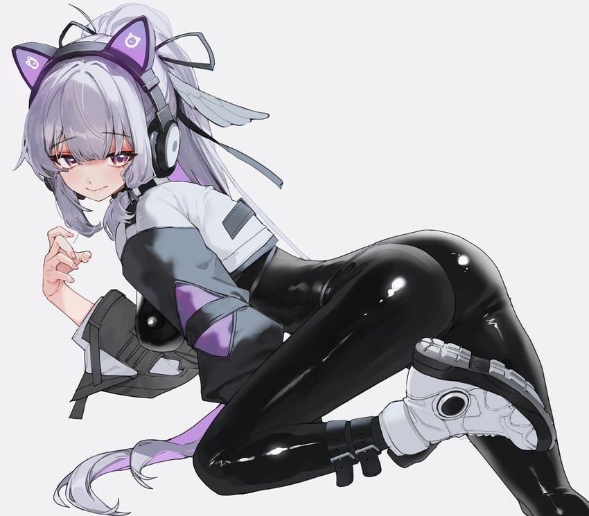 原创、宵 (烤茄子) 1名女孩 四肢着地 兽耳耳机 兽耳 屁股