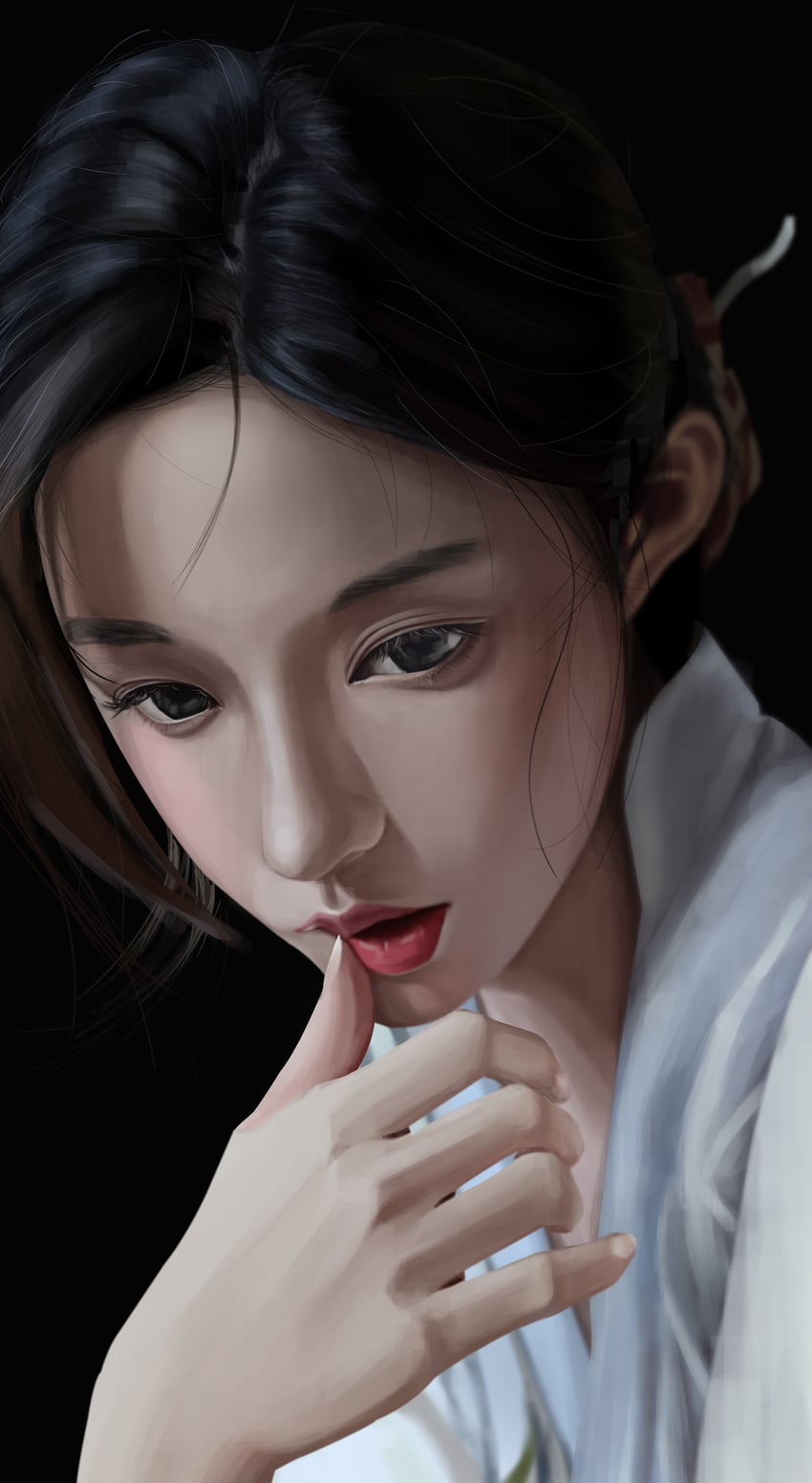 原创 1名女孩 黑瞳 黑发 举手 口红