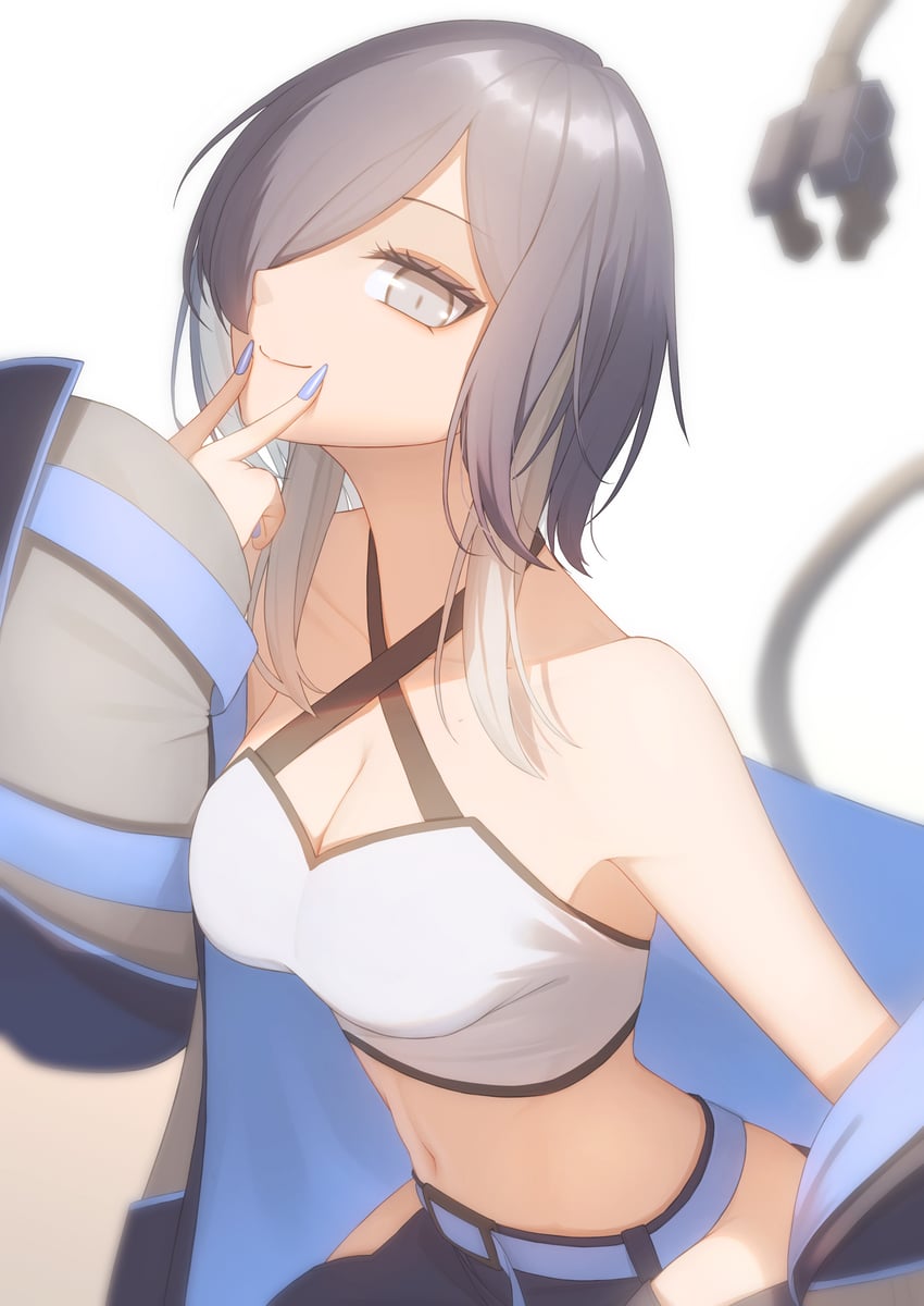 原创 1名女孩 黑发 黑色夹克 乳房 锁骨