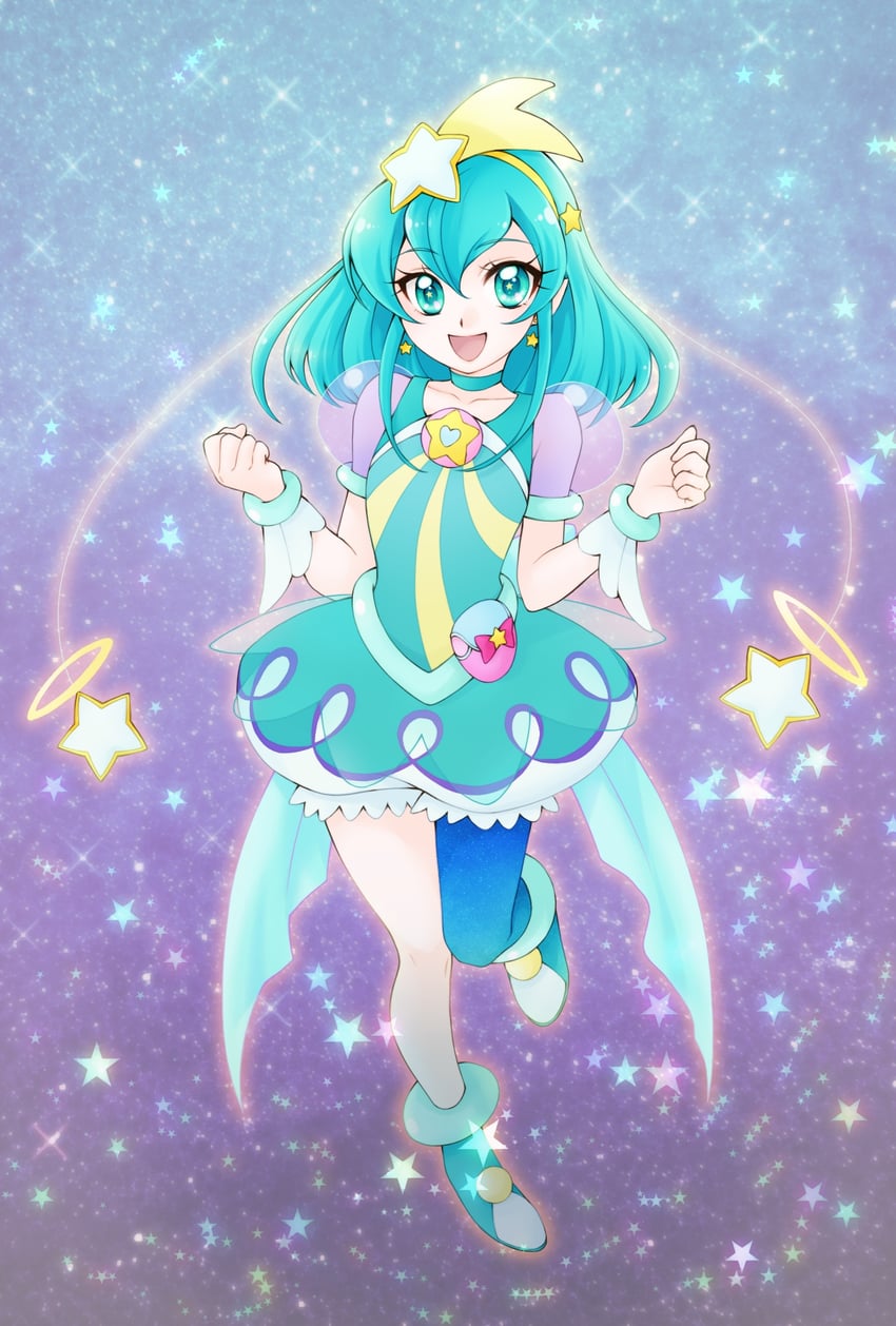 光之美少女、Star☆Twinkle 光之美少女、羽衣拉拉 (璀璨星河) 1名女孩 踝靴 触角 水色瞳 水色发