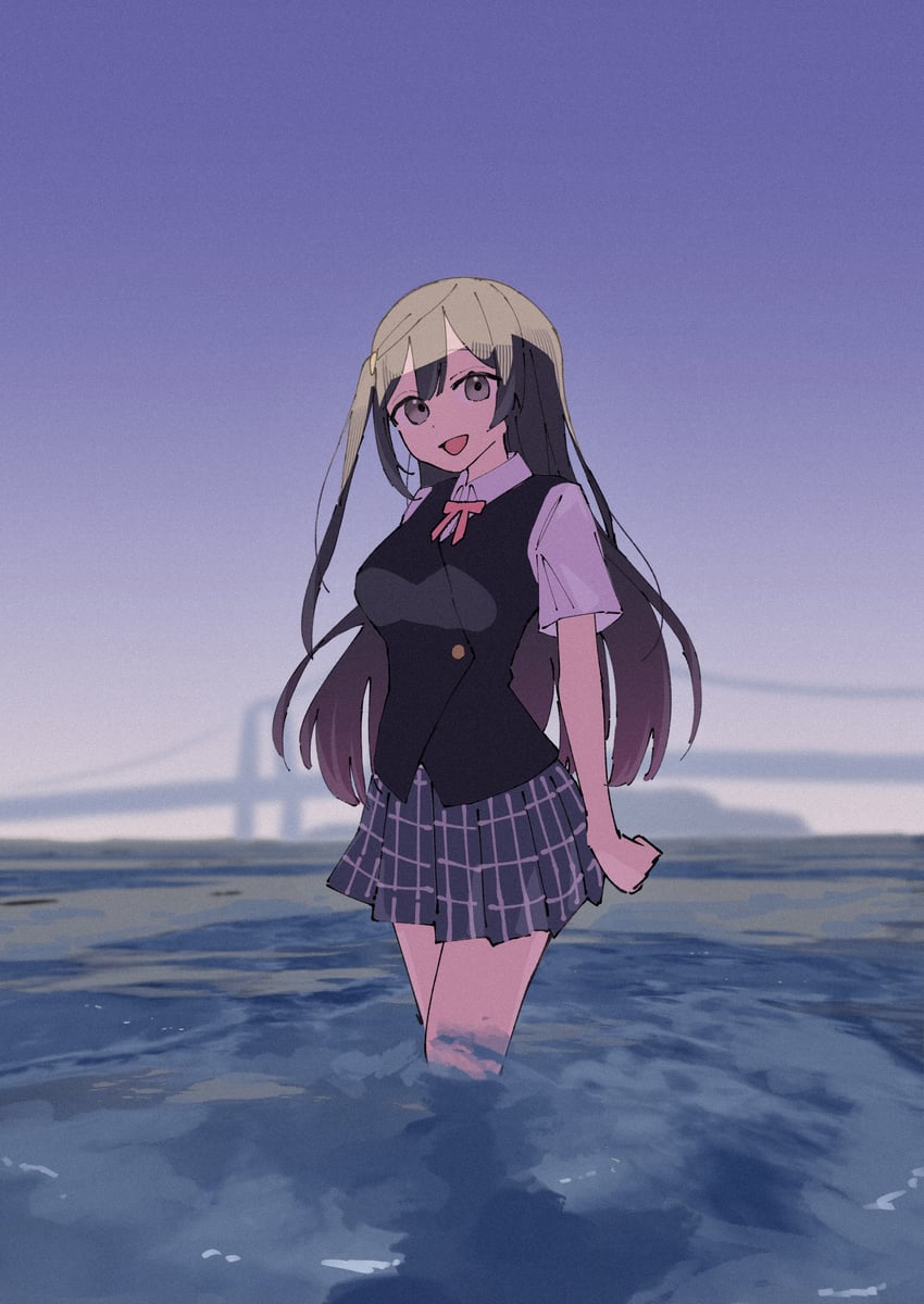 Love Live!、Love Live! 虹咲学园学园偶像同好会、优木雪菜 1名女孩 蓝眼 蓝发 蓝色衬衫 蓝裙子