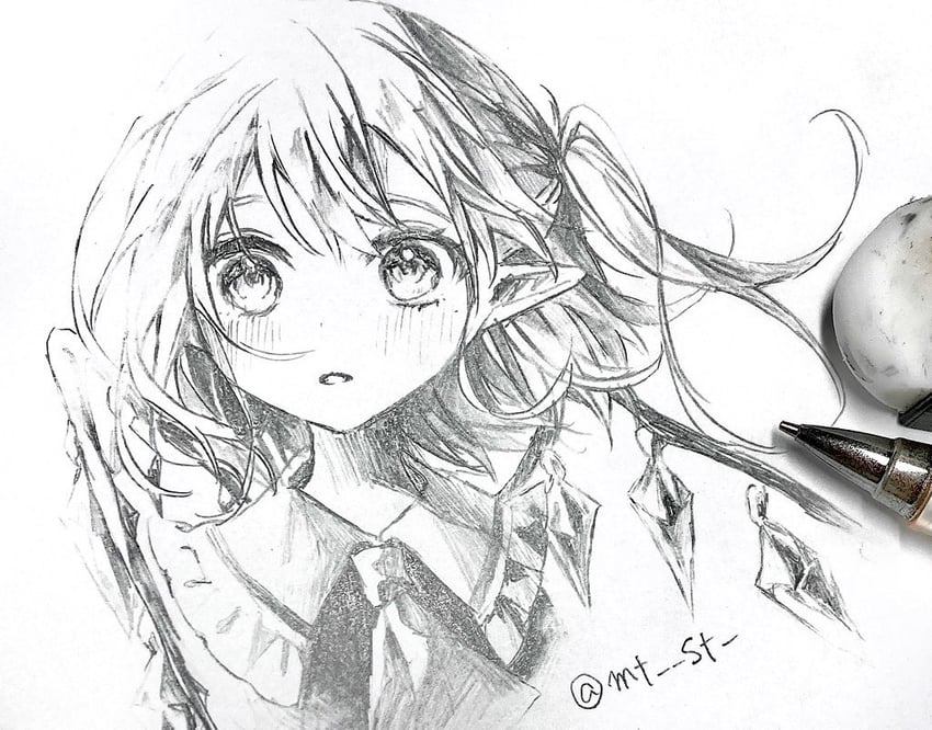 东方Project、芙兰朵露·斯卡蕾特 1名女孩 画面内含画具 阿斯科特领巾 脸红 有领衬衫