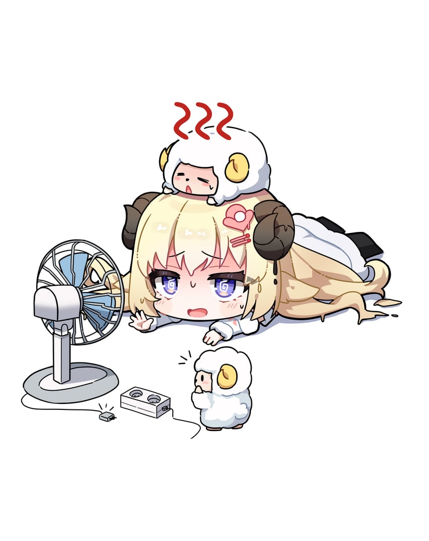 Hololive、角卷绵芽、角卷绵芽 (初始服装) 1名女孩 @_@ 金发 蓝眼 Q版