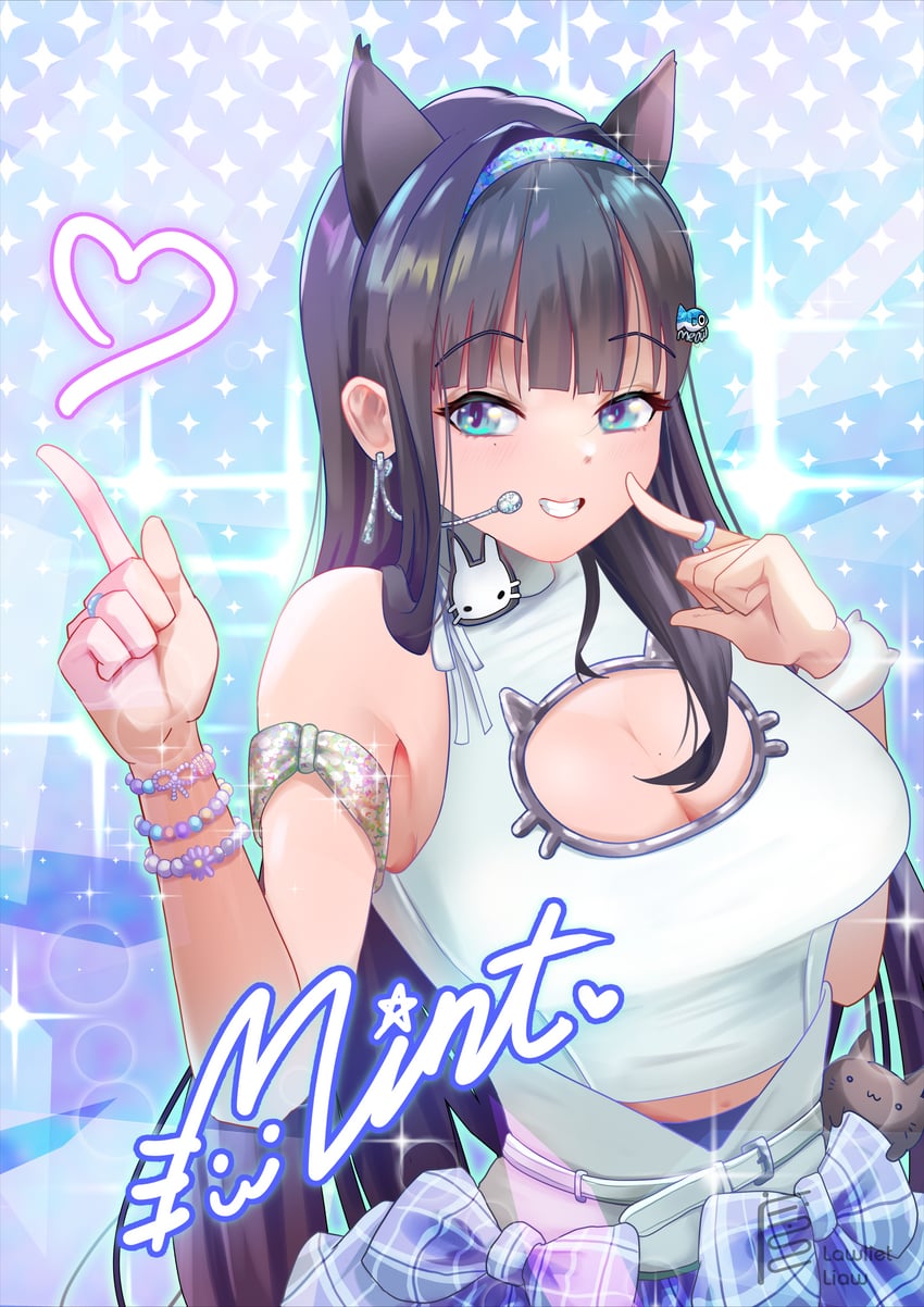 胜利女神：妮姬、薄荷 (妮姬) 1名女孩 兽耳 不对称刘海 露肩 珠子手链