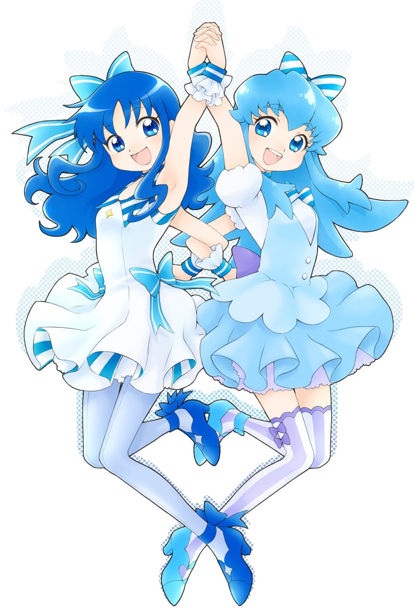 幸福Charge光之美少女！、HeartCatch 光之美少女！、光之美少女 2名女孩 蓝色连衣裙 蓝眼 蓝发 蓝色鞋子