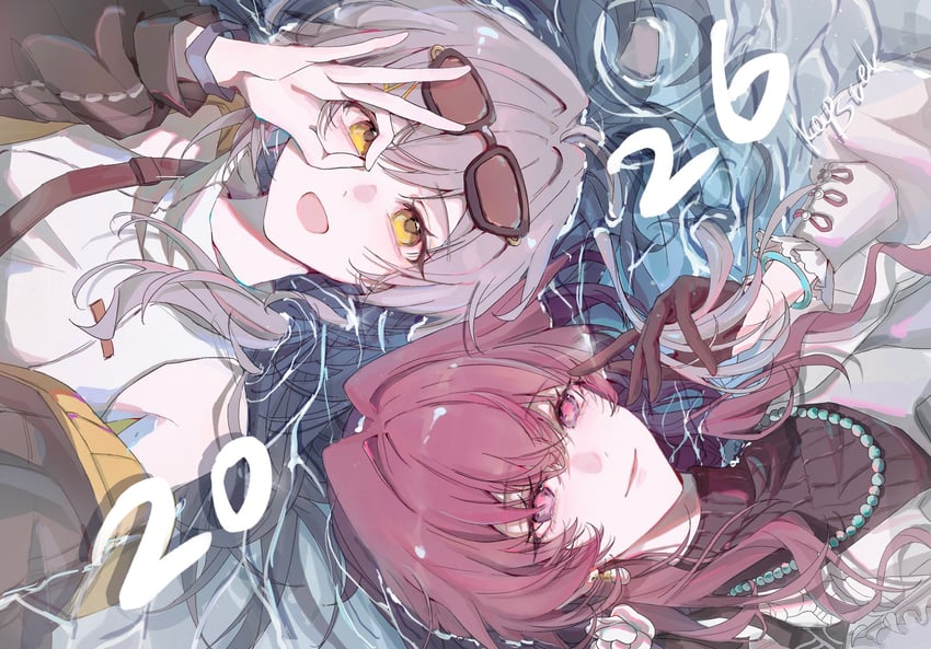 崩坏：星穹铁道、崩坏系列、卡芙卡 (美好的我) (崩坏：星穹铁道) 2026年 2名女孩 露肩 黑框眼镜 黑色夹克
