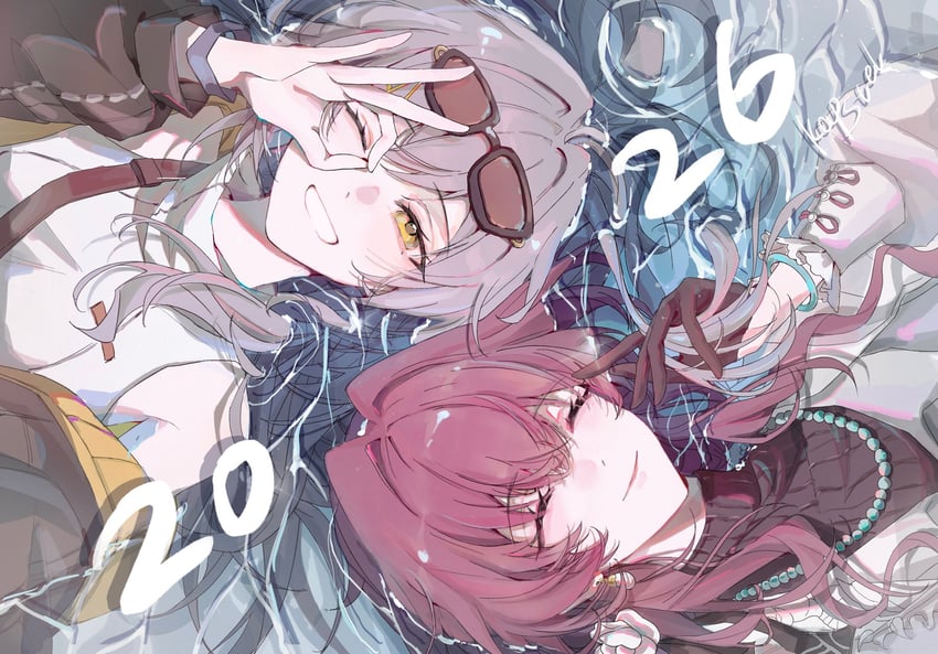 崩坏：星穹铁道、崩坏系列、卡芙卡 (美好的我) (崩坏：星穹铁道) 2026年 2名女孩 露肩 黑框眼镜 黑色夹克