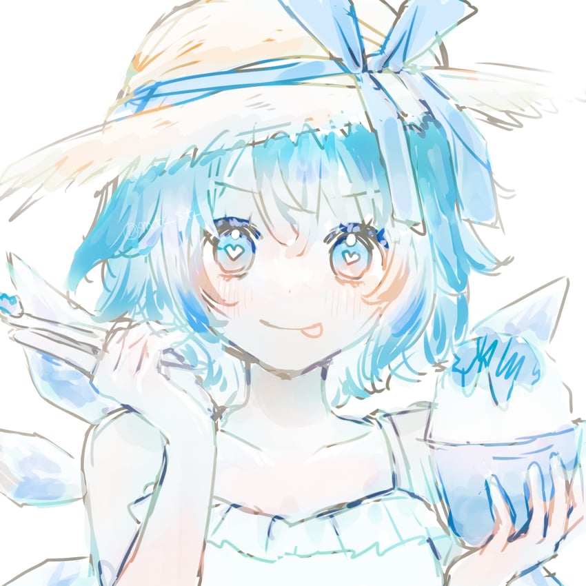 东方Project、琪露诺 1名女孩 :p 替换服装 蓝色蝴蝶结 蓝眼