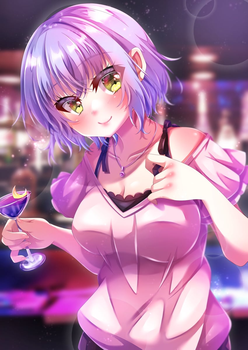 天使嚣嚣 RE-BOOT!、tsukino (tenshi souzou re-boot!) 1名女孩 露肩 模糊 模糊背景 脸红