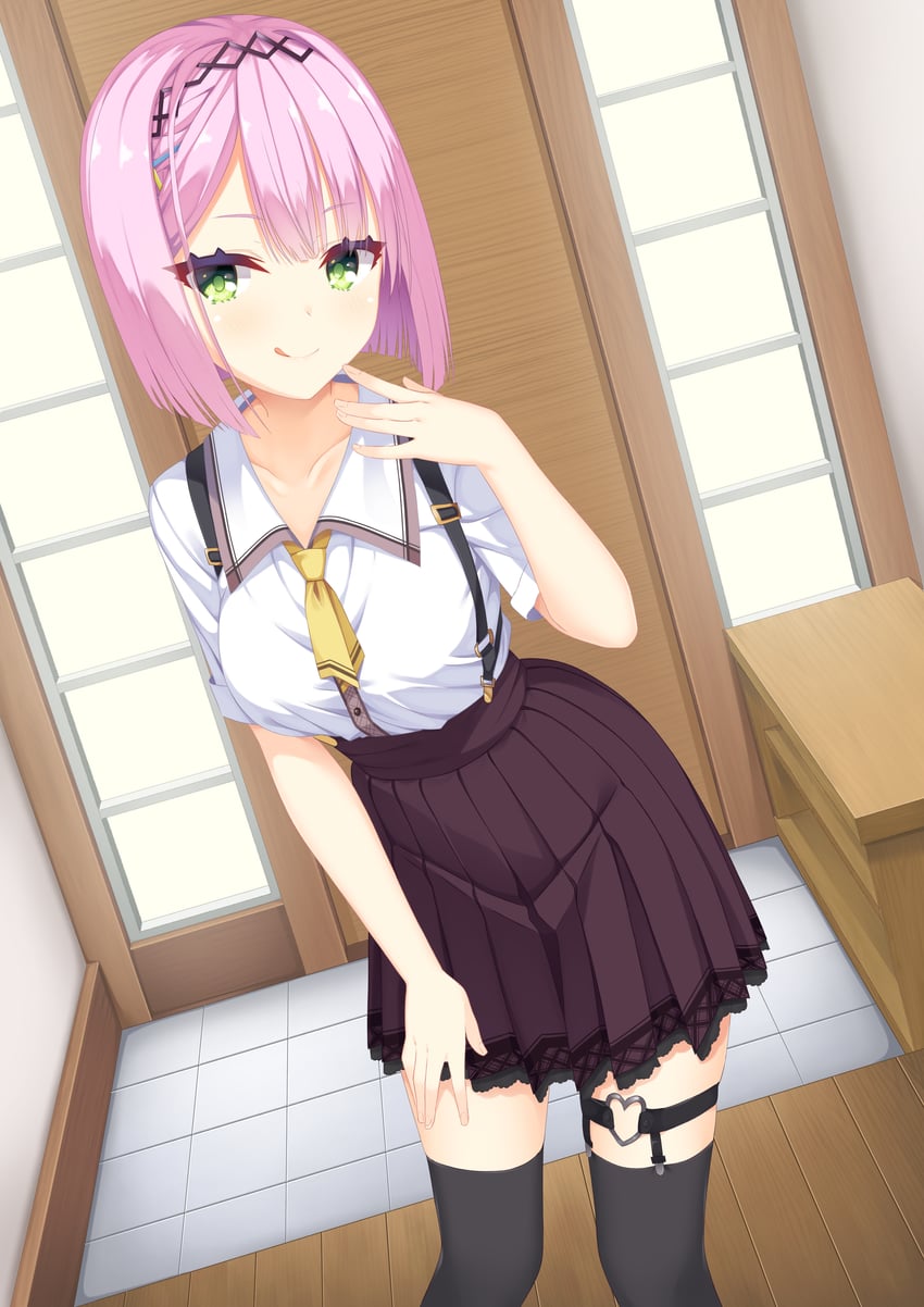 天使嚣嚣 RE-BOOT!、谷风天音 1名女孩 :q 放射线条/杂草 黑色发带 齐刘海