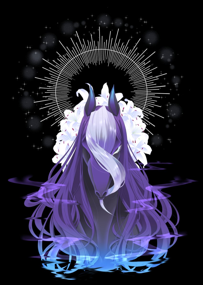 宝可梦、灵幽马 黑色背景 闭眼 花 马 百合 (花)