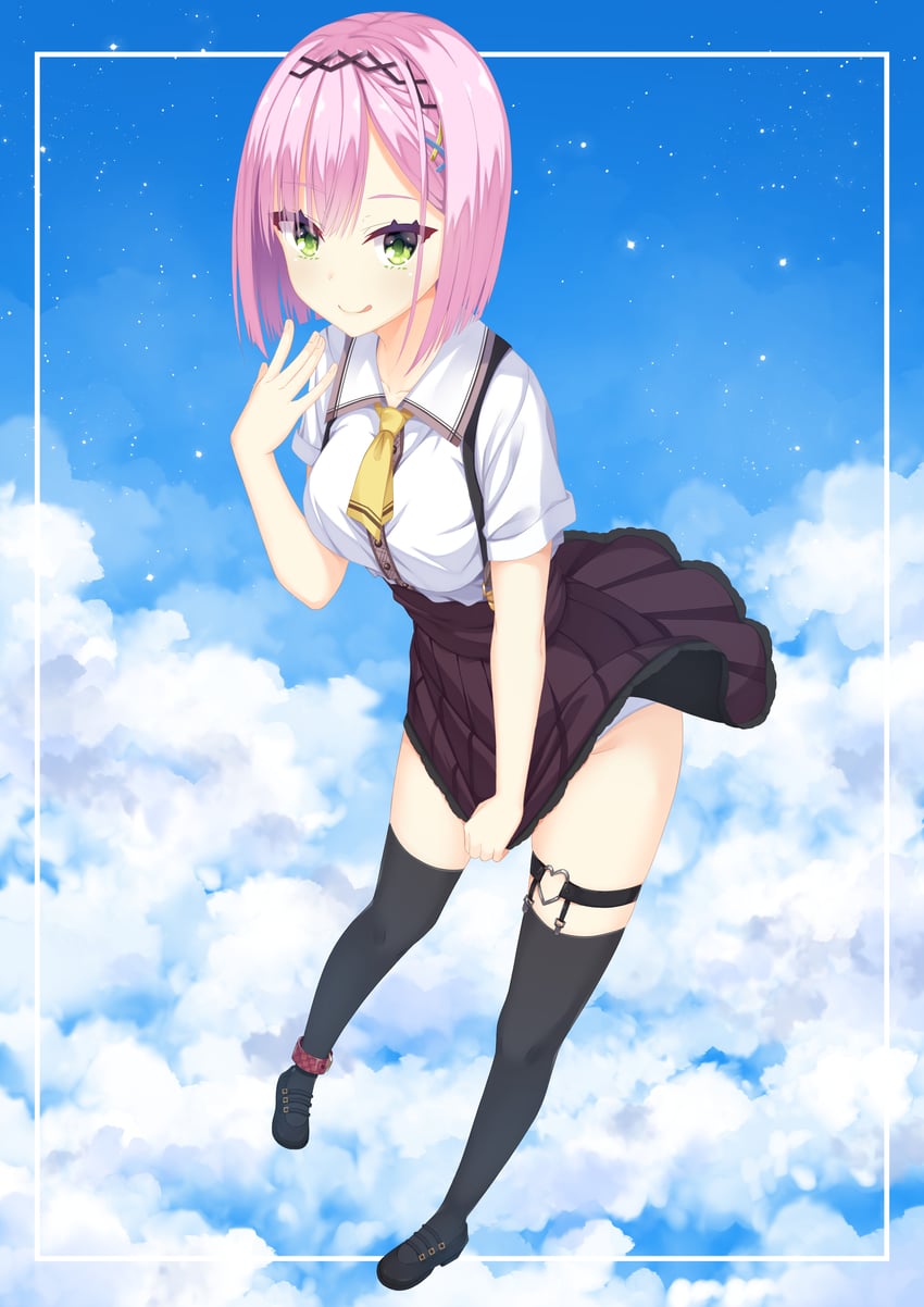 天使嚣嚣 RE-BOOT!、谷风天音 1名女孩 :q 放射线条/杂草 云端之上 黑色发带