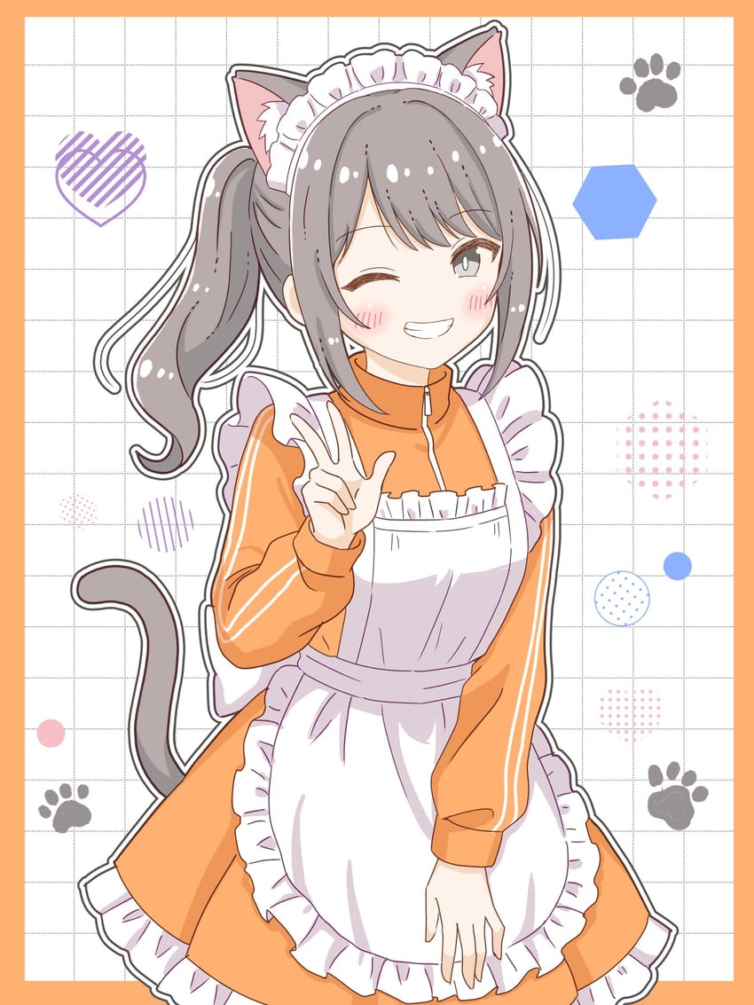原创 1名女孩 兽耳毛 兽耳 围裙 黑发