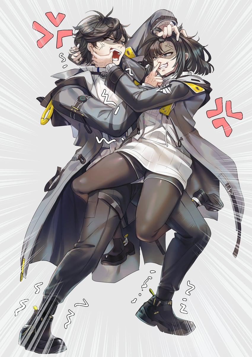 明日方舟、明日方舟：终末地、管理员 (明日方舟) 1名男孩 1名女孩 青筋 生气 黑发