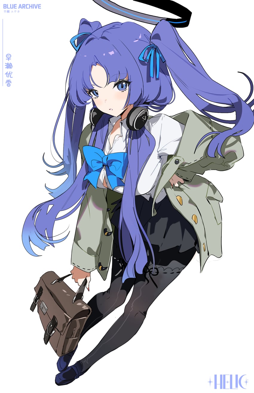 蔚蓝档案、早濑优香 1名女孩 替换服装 黑色光环 黑色连裤袜 蓝色蝴蝶结